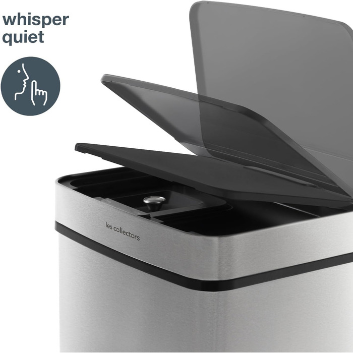 Сміттєвий бак Les Collectors з нержавіючої сталі, 69 л, 3 відсіки (47+11+11 л), автоматичне відкриття, інфрачервоний датчик, тиха закриття, дизайн з нержавіючої сталі