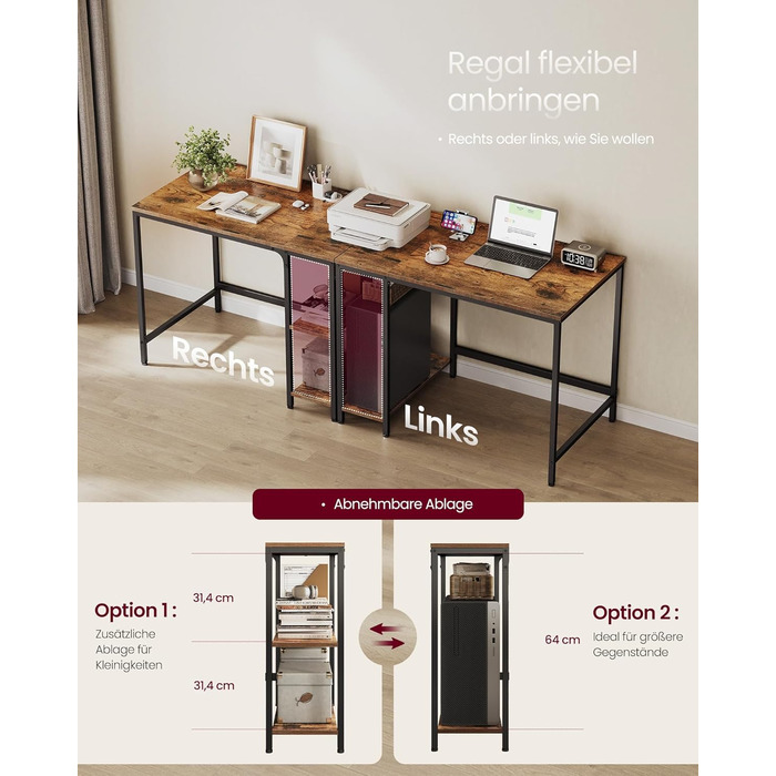 Комп'ютерний стіл VASAGLE 100x50 см, офісний, вінтажний стиль, для робочого кабінету, спальні, вітальні, колір: коричневий + чорний