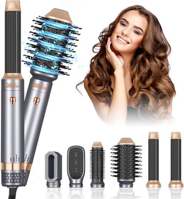 В 1, Hairstyler Hair Styler Набір щіток з теплим повітрям, Щітки для укладання Airstyler з автоматичною плойкою, Масажна щітка з теплим повітрям, Щітка для випрямлення волосся (сіра), 6