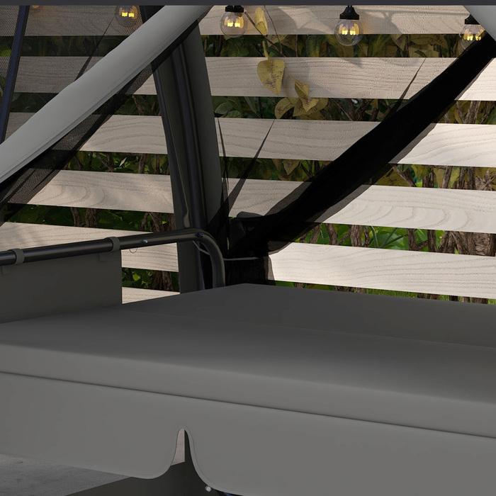 Гойдалка для тераси на 3 особи з функцією ліжка, гойдалка для веранди в стилі Голлівуд з москітною сіткою та сталевим каркасом, сірого кольору