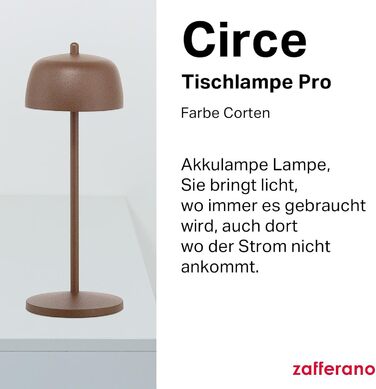 Zafferano Circe: Бездротова LED-лампа для дому та саду, Corten, 30 см, димер, 2200-3000K, керування кнопкою