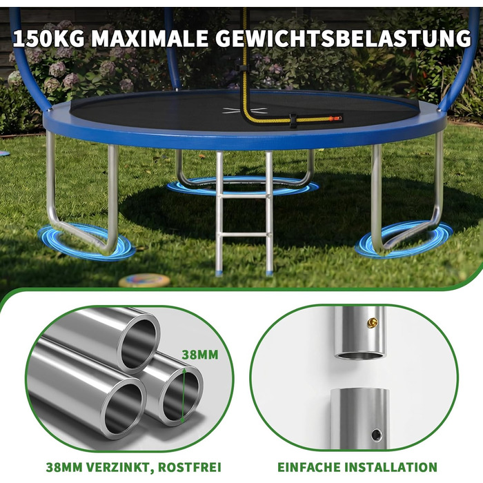 Батут JUMMICO вуличний Ø183/220/290/360 см з сіткою, захисним покриттям та комплектом для монтажу, круглий садовий батут для дітей 220 см синій