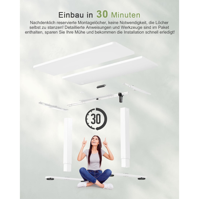 Електричний стіл JUMMICO 100x60 см з USB-зарядкою, білий - регульована висота, для офісу та дому