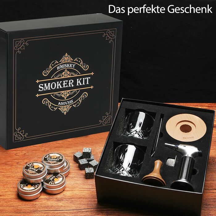 Набір для копчення віскі з пальником, 6 смаків, дерев'яні стружки, 2 склянки, 6 контейнерів для віскі, набір для коктейлів, набір для копчення напоїв, подарунок на день народження для любителів бурбону (без бутану)
