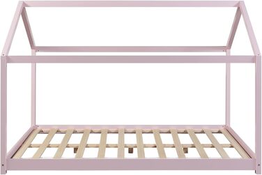 Дитяче ліжко en.casa Cerro: ліжко-будиночок, Монтессорі, масив сосни, рожеве, 120x200 см