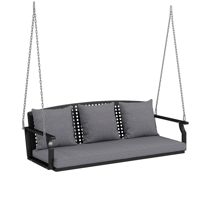 Гойдалка для веранди на 3 особи, садова гойдалка-лавка з 3 спинками, сидінням, кріпленням для підвішування, сірого кольору