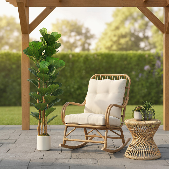 Штучна фіганова пальма (Ficus lyrata) у горщику, з 71 листям, масивний дерев'яний стовбур, 50 x 50 x 150 см, зелена