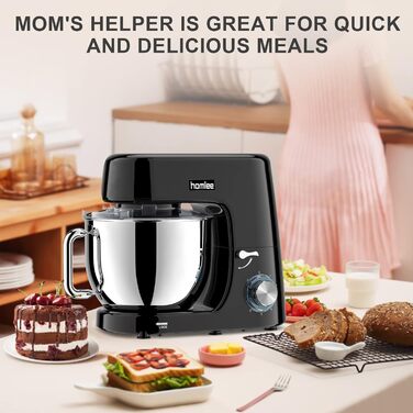 Потужна кухонна машина 1800W з великою чашею 7.2 л з нержавіючої сталі, міксер, насадки для тіста, збивання та взбивання