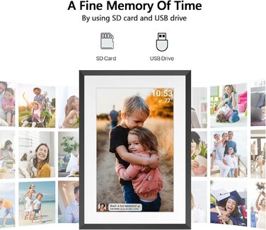 Цифровий фоторамка Frameo з Wi-Fi, 10.1 дюйма, 32GB, сенсорний екран, автоповорот, чорний