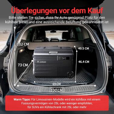 Холодильник автомобільний компресорний AAOBOSI з Wi-Fi керуванням, 45L, -20°C, чорний