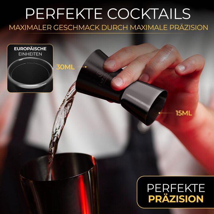 Набір для коктейлів Cobbler 700 мл з нержавіючої сталі, без розливання, професійний шейкер для коктейлів з підставкою та книгою рецептів, набір для барменів (стартовий набір, чорний)