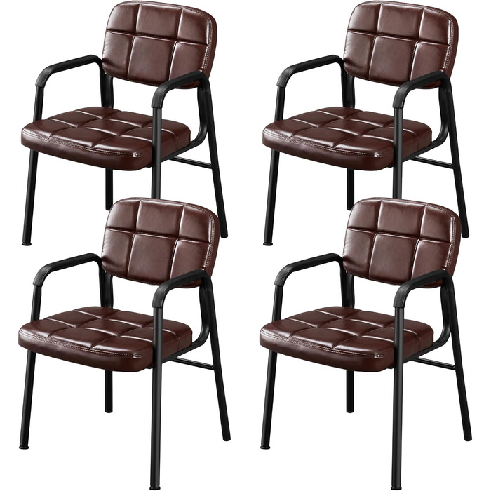 Крісла для вітальні Yaheetech - 4 шт. з підлокітниками та спинкою, штучна шкіра, коричневі, 58x60x85 см