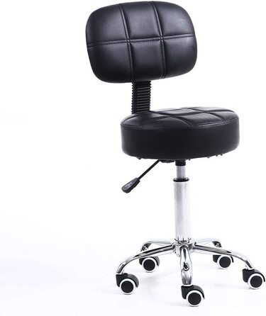 Стілець на коліщатках KKTON робочий стілець зі спинкою регульований по висоті 50-64 см зі штучної шкіри чорного кольору