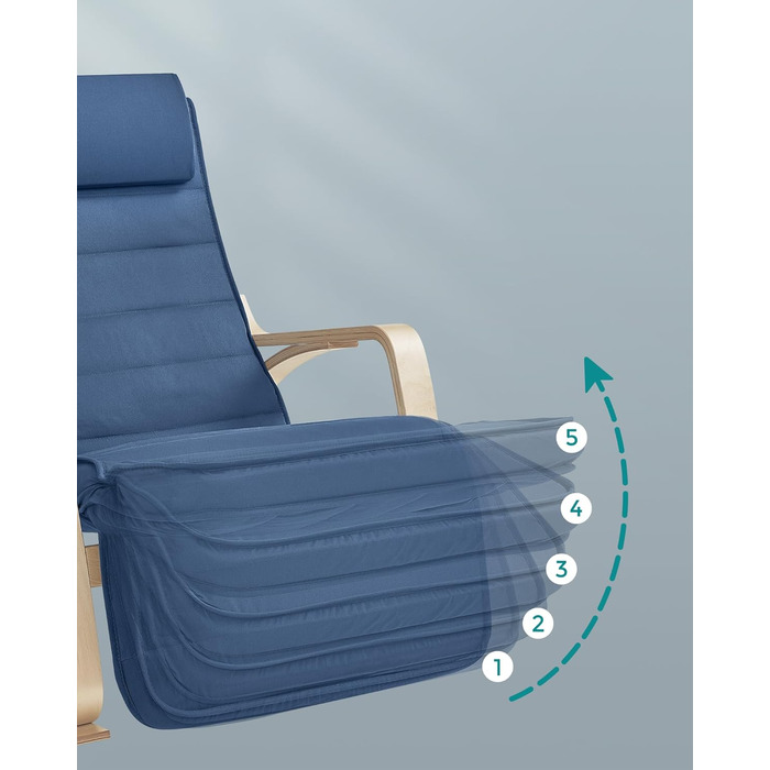 Крісло-гойдалка SONGMICS з підлокітниками з натурального дерева, 5-позиційне регулювання підніжки, до 150 кг, для спальні/вітальні, темно-натуральний колір, бавовна/поліестер