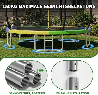 Батут JUMMICO садовий Ø360 см з сіткою безпеки та захисним покриттям для дітей, кольоровий