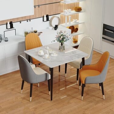 Стіл кухонний FATIVO, 80x80 см, білий глянцевий, для 2 осіб, з металевими ніжками, скандинавський стиль