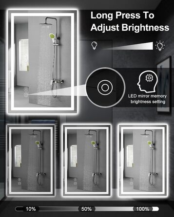 Дзеркало для ванної кімнати Habison з підсвічуванням LED, 50x70 см, сенсорне керування, регулювання яскравості, 3 колірні температури, функція пам'яті, антизапар, без Bluetooth