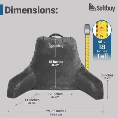 Велике читальне крісло-подушка Softbuy 78,7 см з підголовником, регульована XL-подушка для ліжка, м'яке крісло для дорослих з підлокітниками, ідеально для читання та відпочинку, велике (середнє)