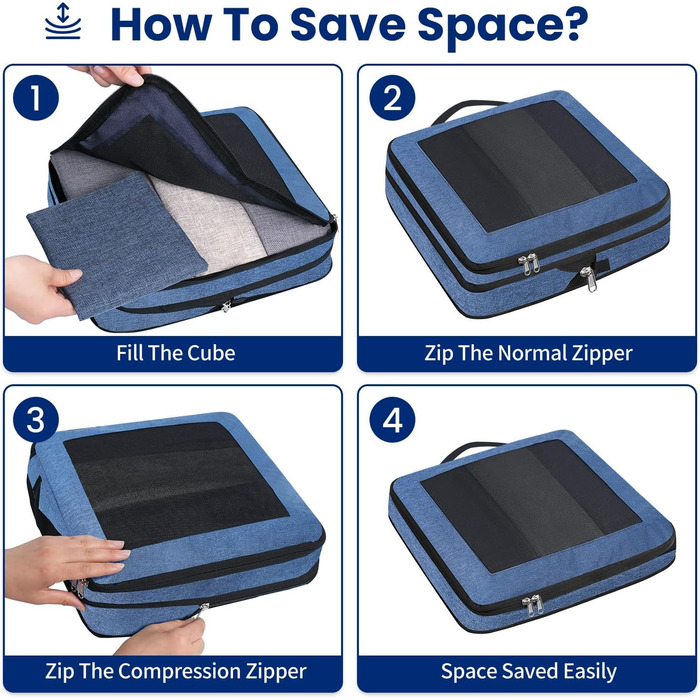 Набір компресійних органайзерів для подорожей з сіткою, 4 шт, розширювані куби для пакування речей у валізу, бірюзовий