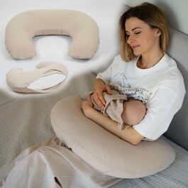 Подушка для годування та вагітності PaLulli XL (170x30 см), органічна бавовна муслін, бежева