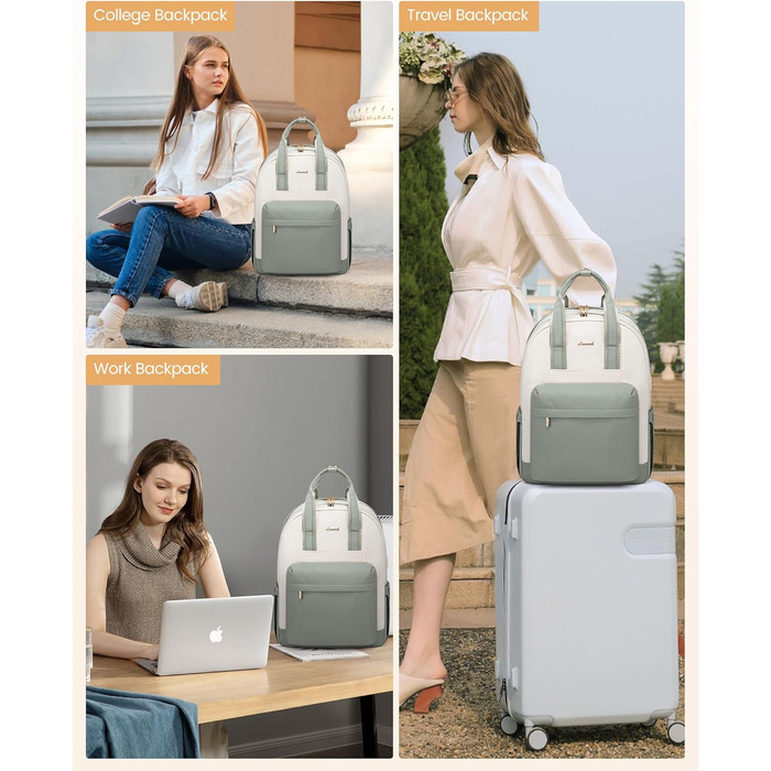 LOVEVOOK Рюкзак для жінок, 15.6 дюймів, рюкзак для школи, дівиччий рюкзак з відділенням для ноутбука, водонепроникний, для подорожей, роботи, навчання, рюкзак для університету, офісу, відпочинку, 15.6 дюймів, 1 світло-зелено-бежевий