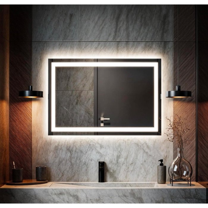 LED дзеркало для ванної кімнати з підсвічуванням, настінне, диммер, колір світла: теплий, холодний, нейтральний, сучасний дизайн, антизапар, енергозберігаюче, 50 x 120 см