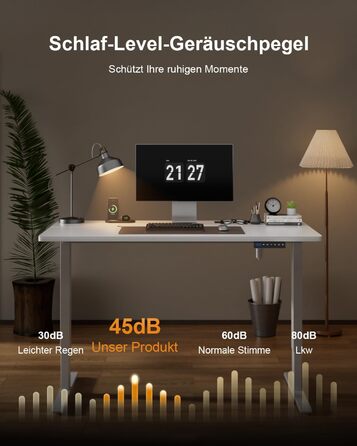 Регульований стіл з USB-зарядкою та розеткою, 100 × 60 см. Електричний стіл, регульований комп'ютерний стіл з 3-функціональною пам'яттю, білий. 100 x 60 см