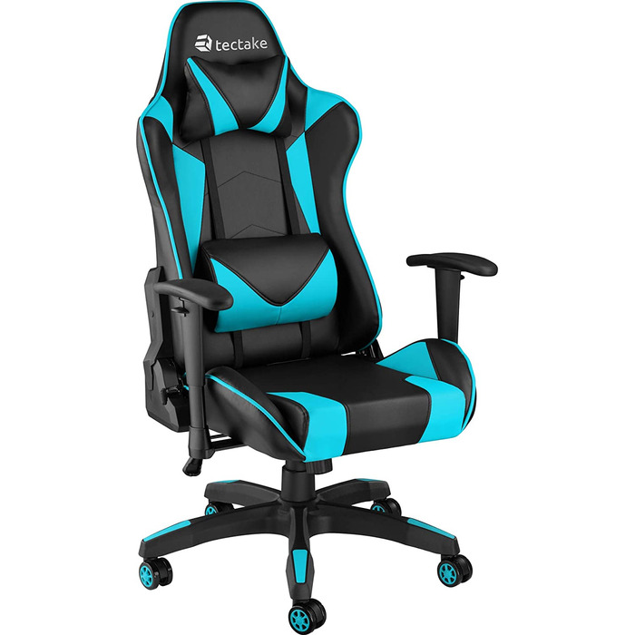Офісне крісло TecTake 800728, гоночне ігрове крісло з високою спинкою, включаючи. Поперекова опора і подушка для шиї-різні кольори- (чорно-блакитний / 403206)