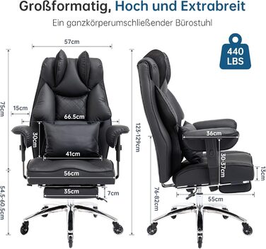 Офісний крісло Asukale Ergonomic 200kg з підніжкою, поперековою подушкою та широким сидінням, регульоване по висоті, імітація замші (чорний)