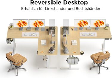 Електричний кутовий стіл WALKINGDESK 190 x 150 см з регулюванням висоти, для офісу, дому, геймінгу, з кабелеуправлінням, колір дуб
