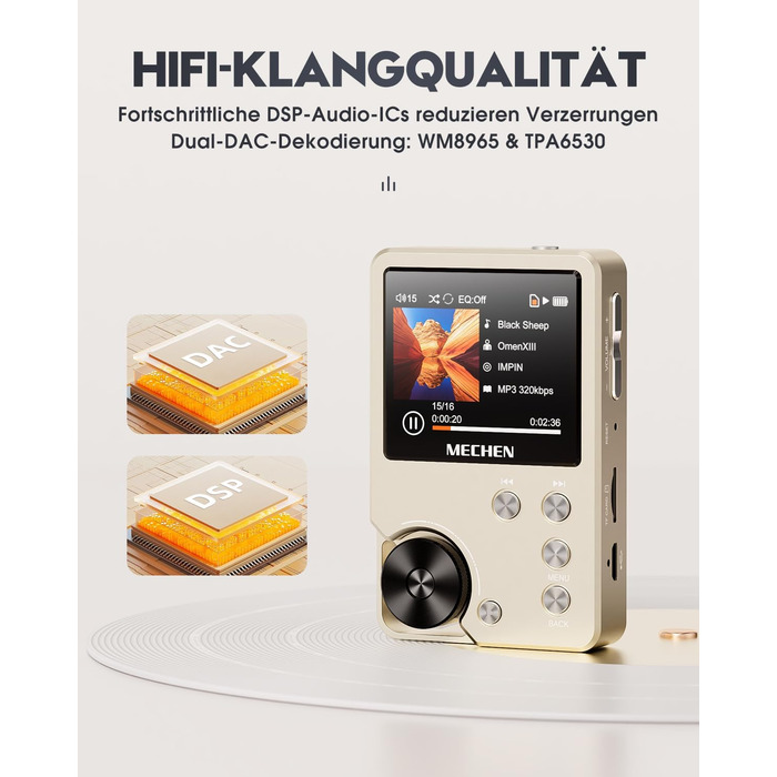 MECHEN M30 Hi-Res MP3-плеєр, HiFi цифровий аудіоплеєр з підтримкою DSD, FLAC, DAC, CUE, без втрати якості, портативний DAP, 64ГБ карта пам’яті, підтримка до 256ГБ