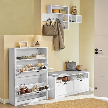 SoBuy FSR87-BR Взуттєва шафа з 2 дверцятами, вузька, з 4 полицями, з додатковою нішею (білий, 80x110x24 см)