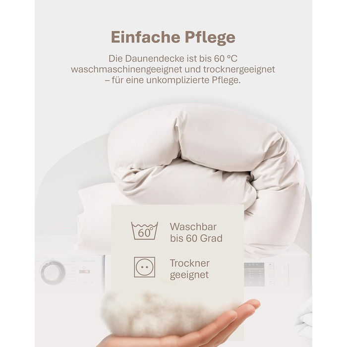 Зимовий ковдрик 135x200 см з пуховою начинкою 1080г - ковдра з бавовняним покриттям, дихаюча та придатна для прання до 60°C, сертифікат Ökotex