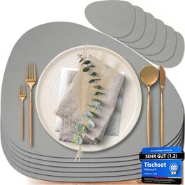 Набір Mahewa® з 6 преміум-підставників для столу з екошкіри - 6 шт. - Миючі та водонепроникні підставки під тарілки в шкіряному стилі (Овальні з тримачем) (Світло-сірий, Овал) Набір Mahewa® з 6 преміум-підставників для столу з екошкіри - 6 шт. - Миючі та водонепроникні підставки під тарілки в шкіряному стилі (Овальні з тримачем) (Світло-сірий, Овал)