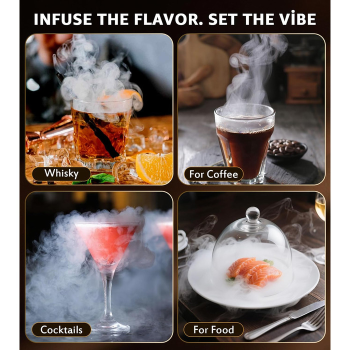Електричний набір для копчення віскі з LED-підсвічуванням, 6 ароматів деревини, без бутану, перезаряджається, вінтажний, барний аксесуар, подарунок для чоловіків, батька, чоловіка
