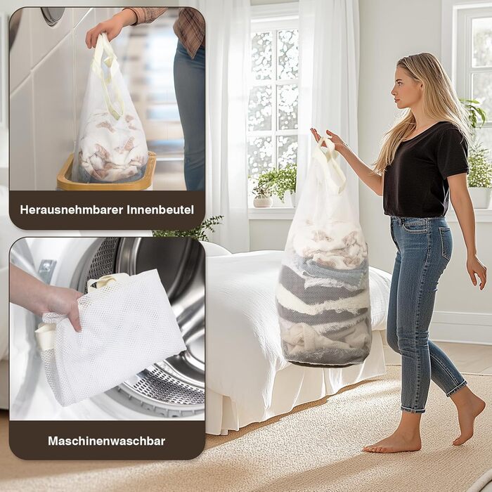 Вузький кошик для білизни з кришкою, 75L, складний, для спальні, ванної, пральні, дитячої кімнати, бежевий