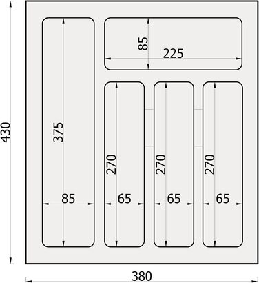 Вставка для столових приладів sossai Divio для висувних ящиків 45 см / ширина 38 см x Глибина 43 см / з можливістю розрізання за розміром / з 5 відділеннями / Колір Білий