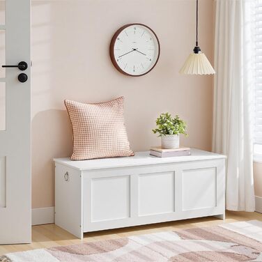 HOOBRO Лавка з ящиком для іграшок, 100 см, білий та натуральний колір дерева, з безпечним шарніром, для дому