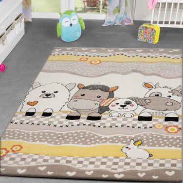 Веселі тварини Дитячі килимки Бежевий кремовий, Розмір (80 х 150 см)