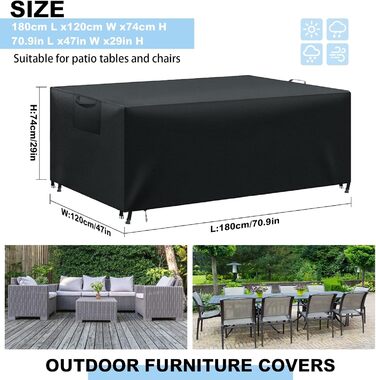 Водонепроникний чохол для садовой меблів - захисна тканина 420D Oxford, чорний, 180x120x74 см