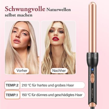 BESTOPE MIX Локкенстаб 5-в-1: Набір для завивки волосся з керамічним покриттям, різні насадки (9-32 мм), швидкий нагрів, регулювання температури для довгого та короткого волосся (золотий)