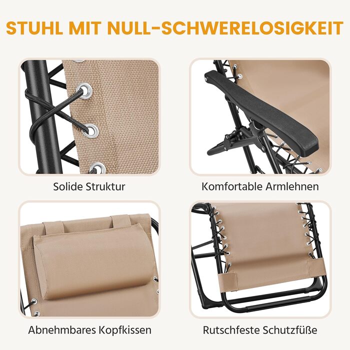 Розкішні лежаки для відпочинку Yaheetech (2 шт.) - складані, з подушкою та тримачем для напоїв, бежеві