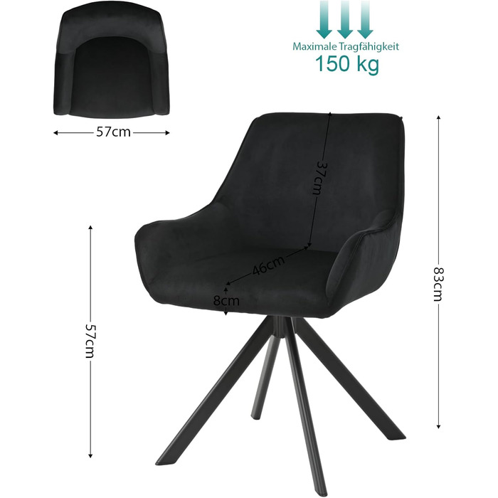 Обідні стільці поворотні, комплект 4 шт. з підлокітниками, коричневі. Сучасний дизайн, металевий каркас, підходить для їдальні, вітальні, офісу.