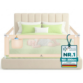 Захисний бортик для ліжка KESSER® 150 см, сітчастий, складаний та регульований по висоті, захист від випадання для дітей та немовлят, бежевий