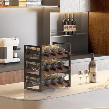 Стелаж для вина на 12 пляшок, 3 яруси, підставка для вина, органайзер для пляшок, античний коричневий