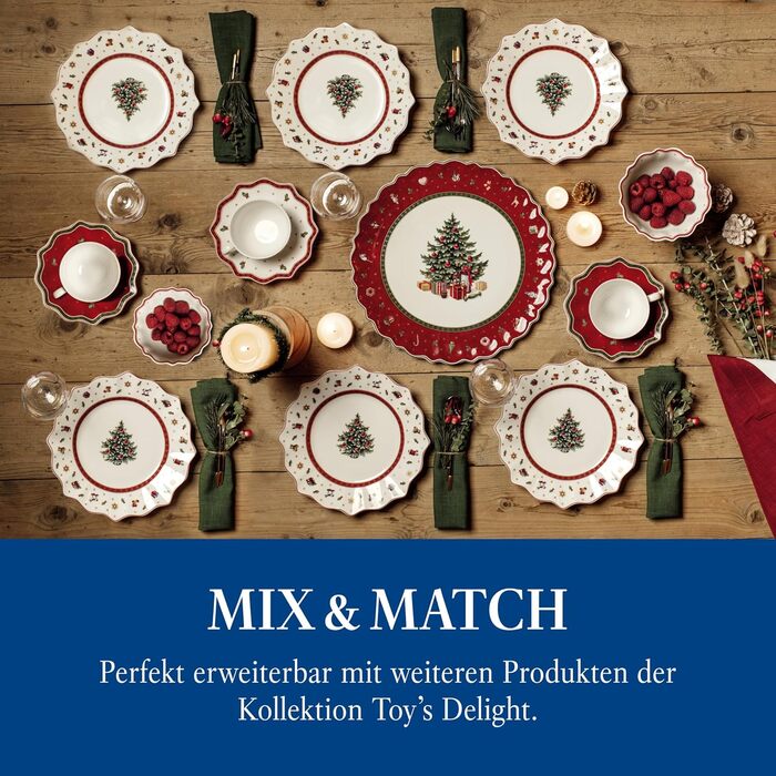 Villeroy & Boch Toy's Delight: Сніданок на двох - сервіз для двох осіб (6 предметів), білий/червоний. Преміум-посуд Villeroy & Boch для святкування Різдва.