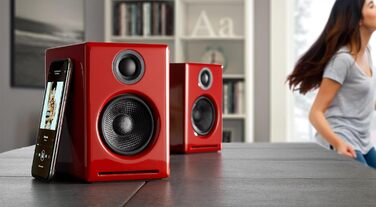 Бездротовий динамік Audioengine A2 HD, aptX HD Bluetooth, стерео 60 Вт (червоний, настільний комп'ютер)