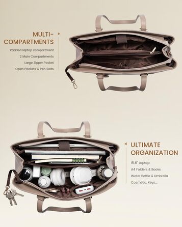 LOVEVOOK Сумка жіноча велика, шопер для ноутбука, сумка для роботи, офісна сумка, з PU шкіри, на плечі, для навчання, тоут-сумка для роботи, бізнесу, університету, школи (15,6 дюймів, тауп)