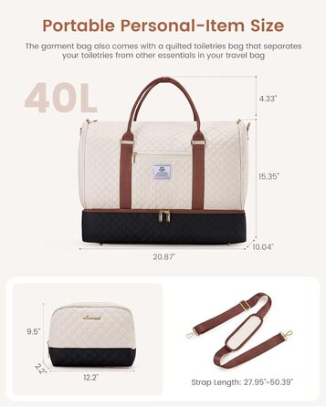 LOVEVOOK Перекидна дорожня сумка для жінок, 2-в-1, валіза, органайзер для взуття, водонепроникна, ручна, для подорожей (53L, чорний, бежевий, коричневий)