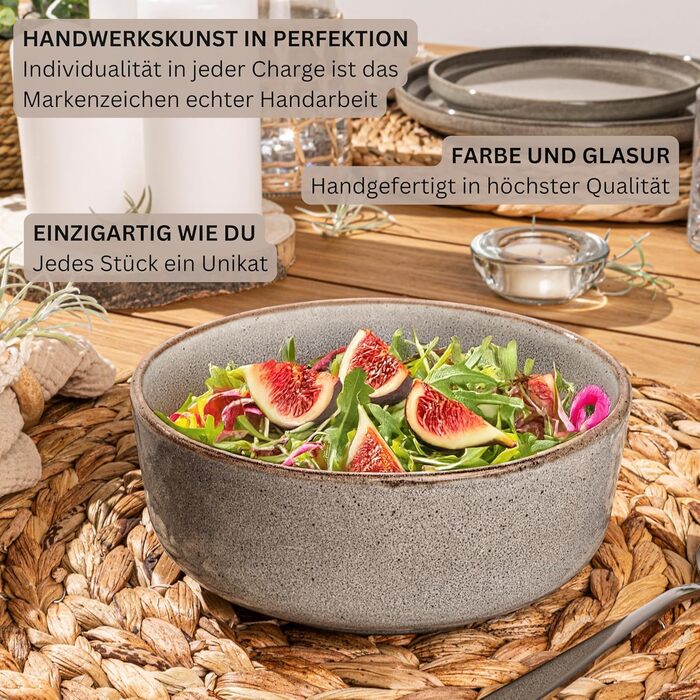 SÄNGER Kairo Graphit: Сервіз столовий 18 предметів, керамічний, для 6 осіб (6 тарілок, 6 десертних тарілок, 6 чашок), колір мокко-коричневий